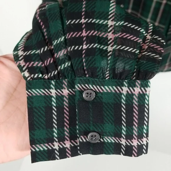 {Ann Taylor} Plaid Sheer Sleeve Shirt Size Small - Picture 10 of 16